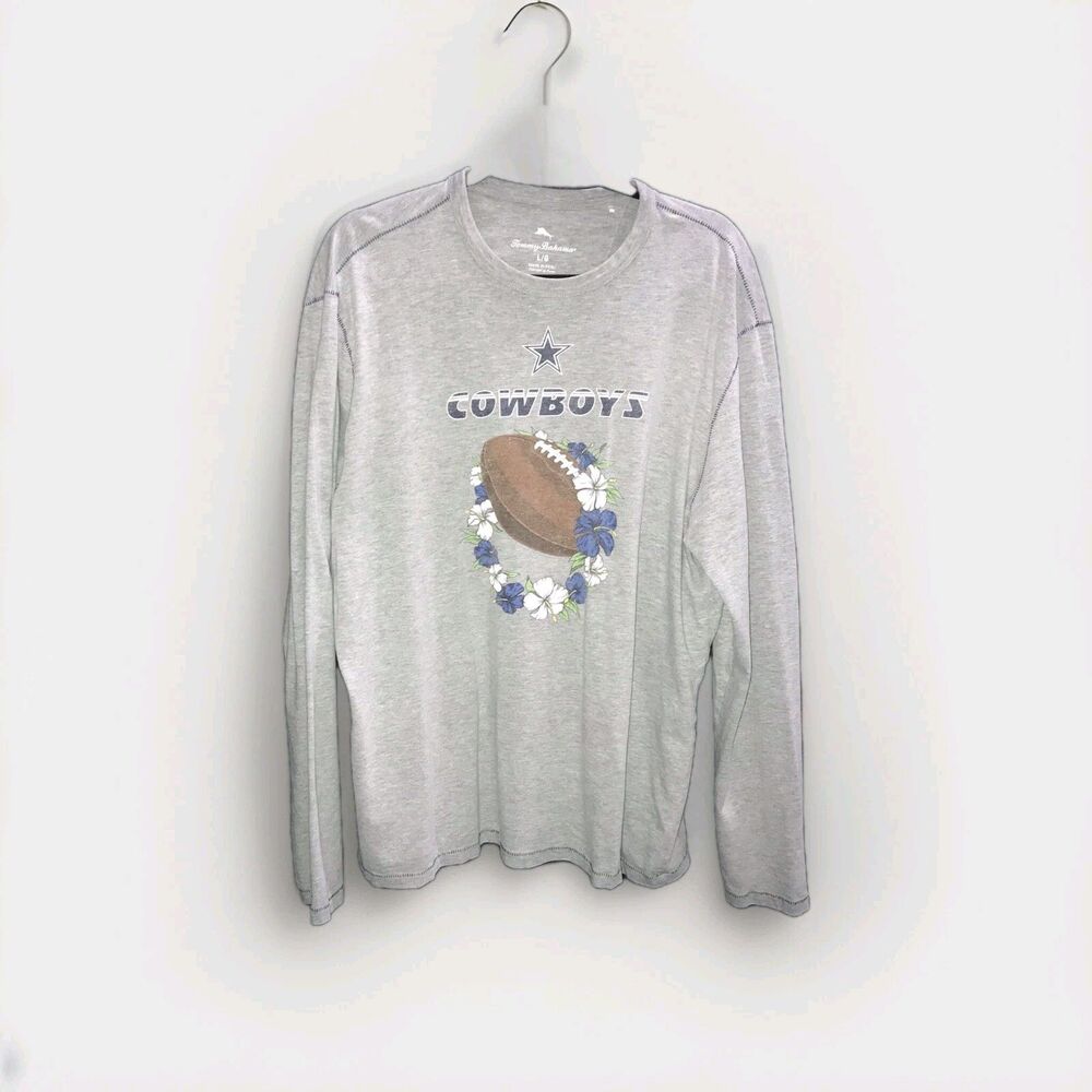 TOMMY‎ BAHAMA DALLAS COWBOYS Football LONG SLEEVE SIZE LARGE Grey TEE MENS